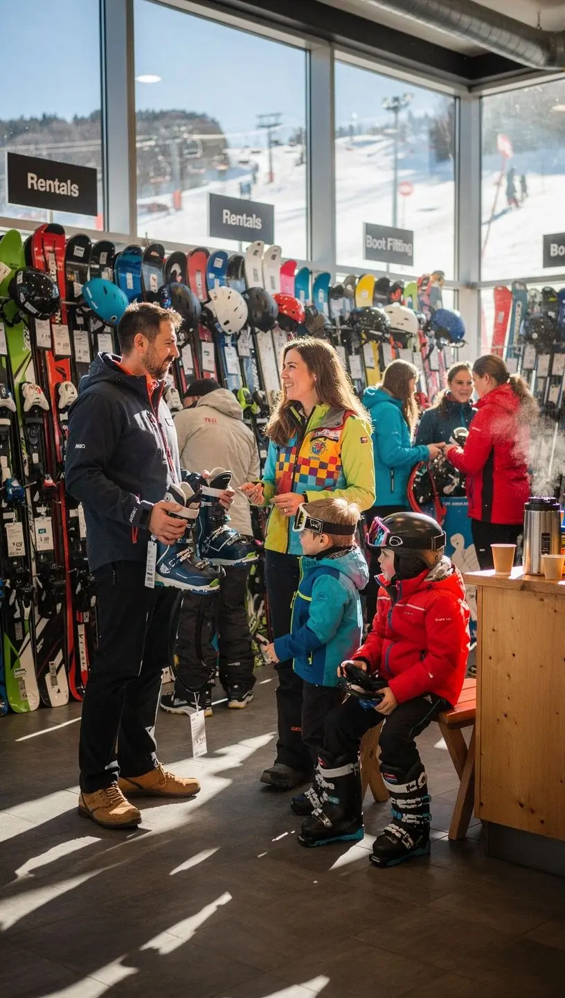 Дети, наслаждающиеся снежными играми и катанием на санках в курортной зоне.